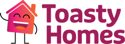 Toasty Homes logo with a happy house