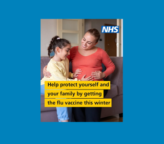 NHS poster promoting flu vaccination for families and pregnant people.