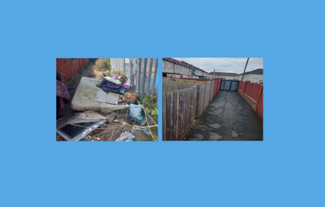Before and after shot of back alley to Greenacres Nursery