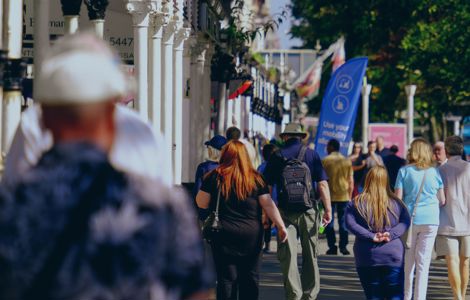 a photo of lord street with people walking down it