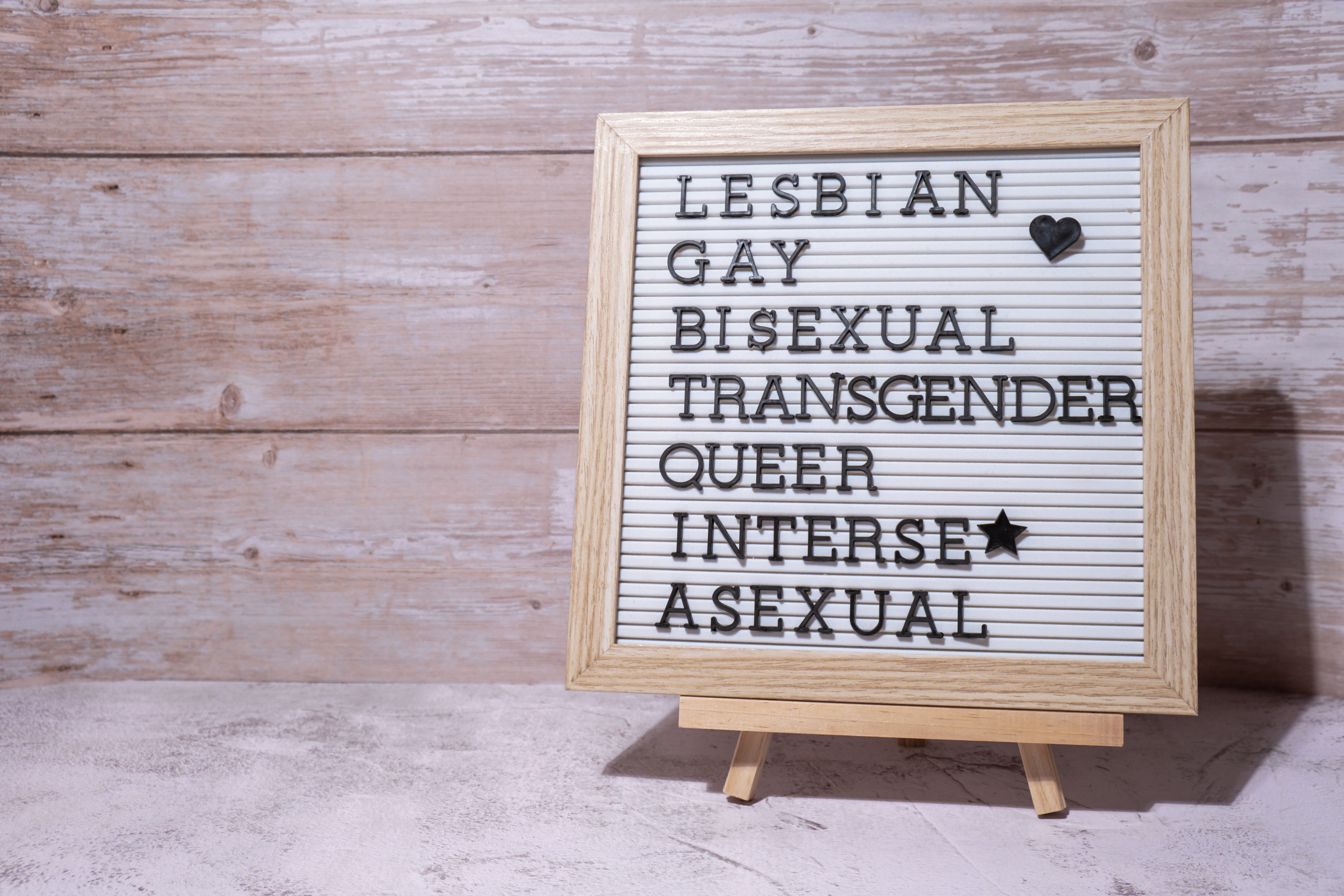 LGBTQIA description frame on Rainbow LGBTQIA flag made from silk material