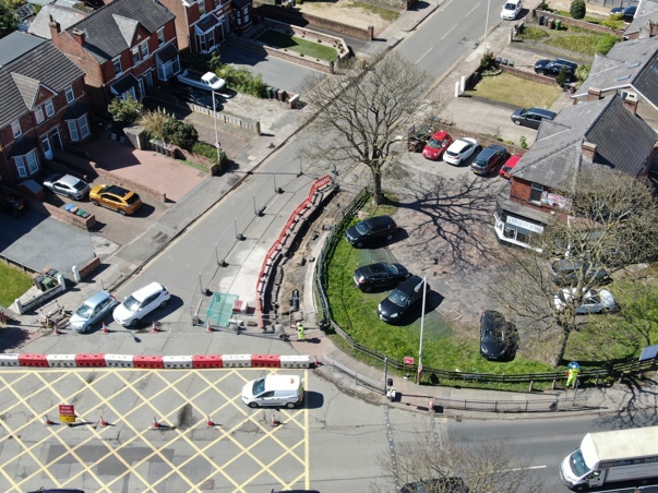 A picture of Southport Eastern Access Phase 1 site progress, Norwood Road, Sussex Road and Peel Street junction in April 2025
