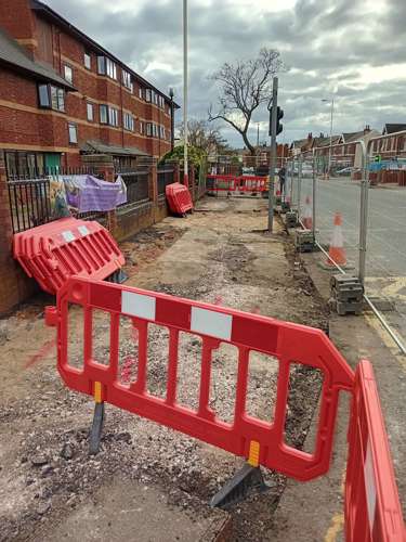 A picture of Southport Eastern Access Phase 1 site progress, Norwood Road, Sussex Road and Peel Street junction in March 2025
